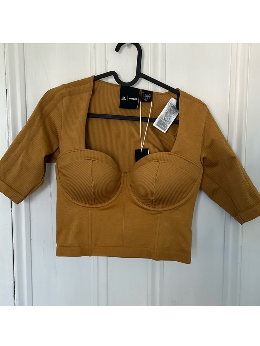 adidas Mustard Structured Ribbed Bustier Crop Top